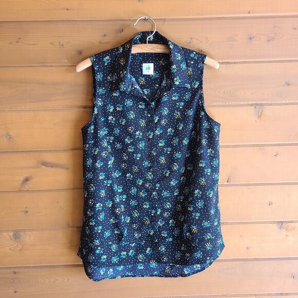 Cabi 3440 Whimsy Floral Sleeveless Tank Top Blouse Medium Black Boho Shirt - Picture 2 of 5